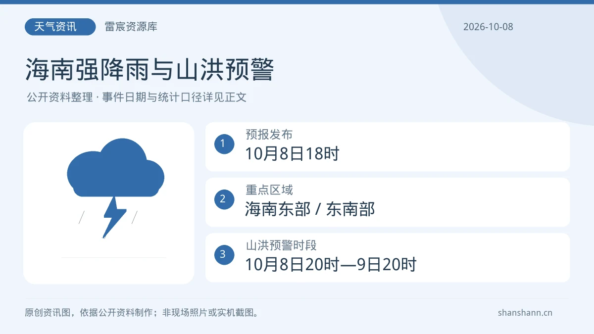 海南东部仍有强降雨：10月8日18时预报与橙色山洪预警要点|雷宸资源库